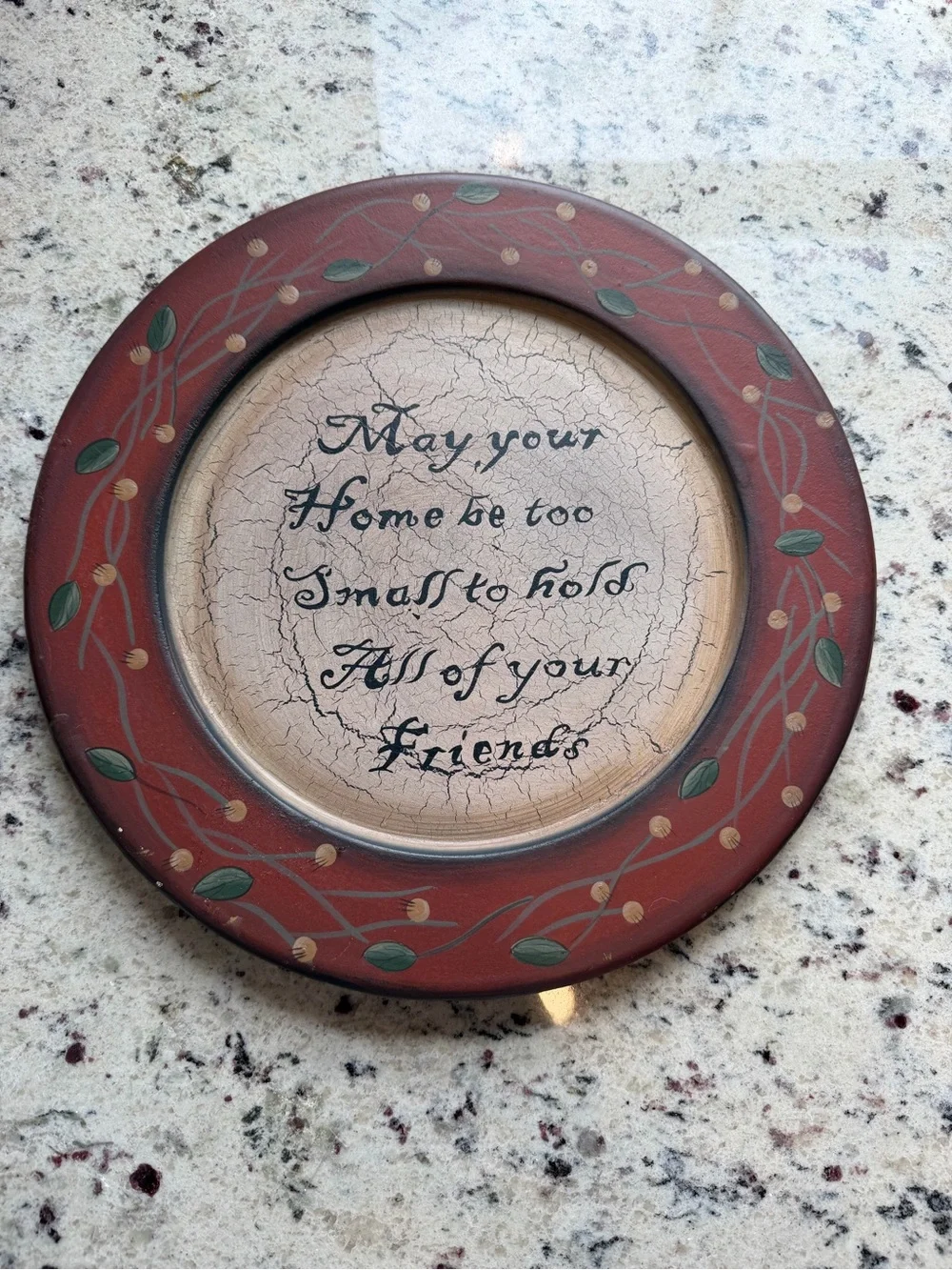 Decorative Round Wall Plaque with Script Blessing - Rust Red & Cream